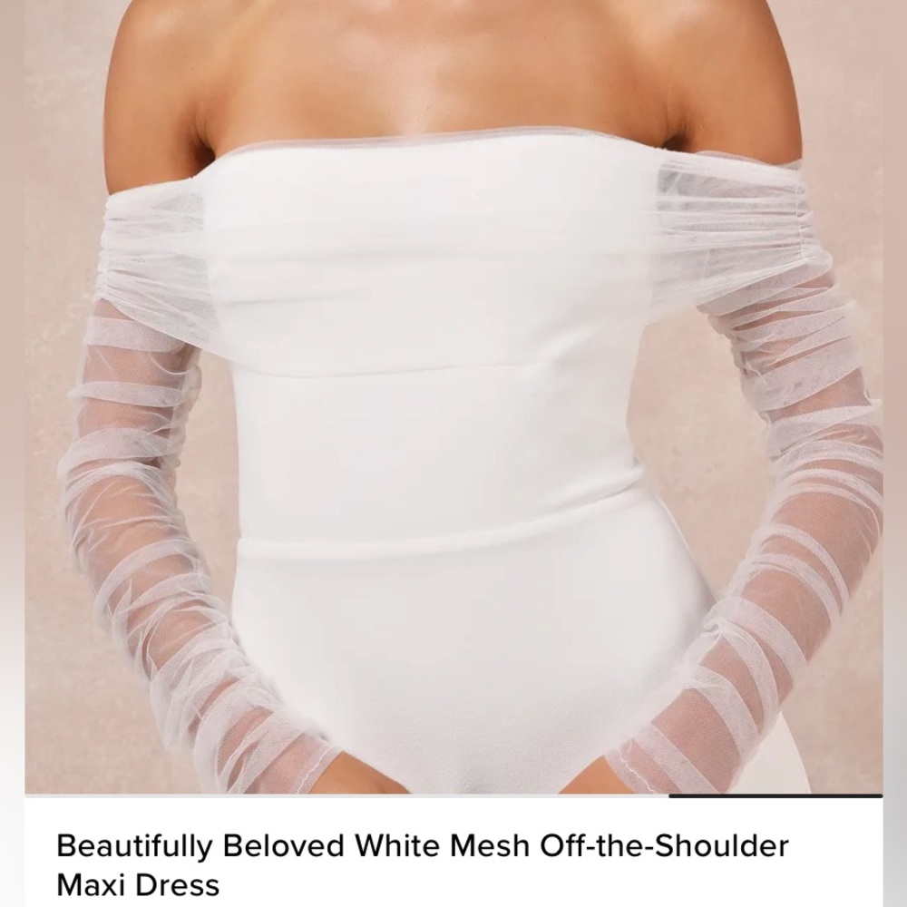 Lulus White Mesh Off-the-Shoulder Maxi Dress